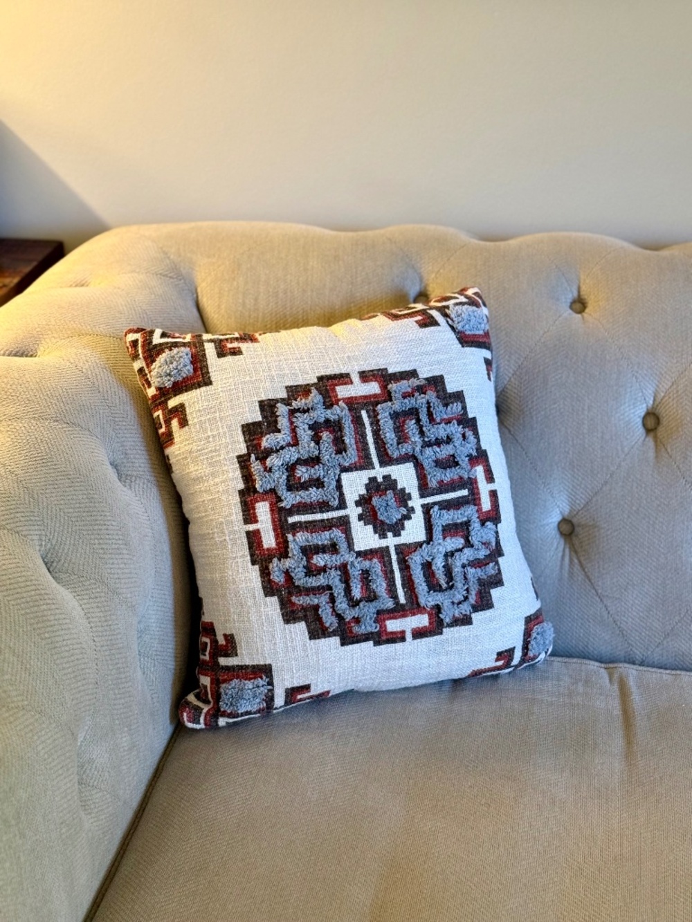 LR Rust Medallion Throw Pillow 18x18 Southwestern Boho Tufted Cotton